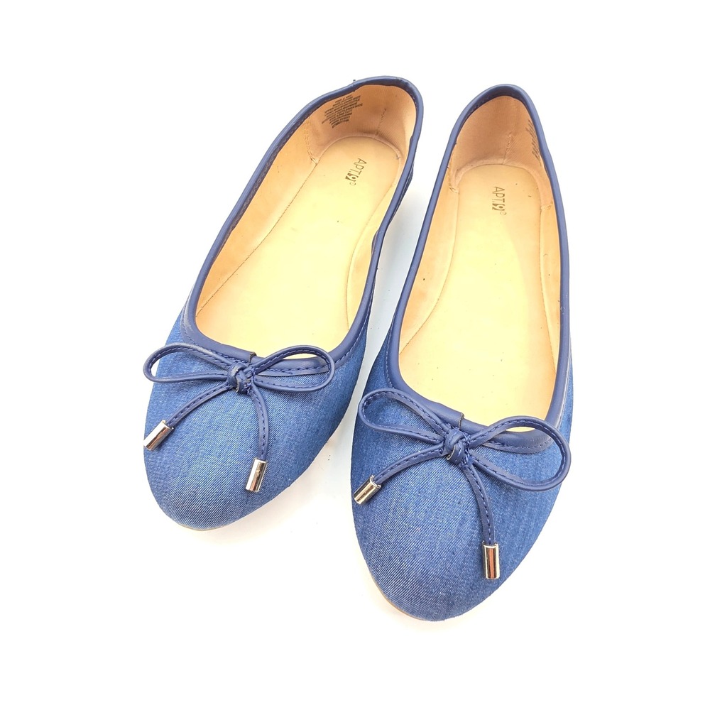 Apt. 9 Delight Denim Ballet Flats Blue Bow Round Toe Shoes Womens 9 Med N3